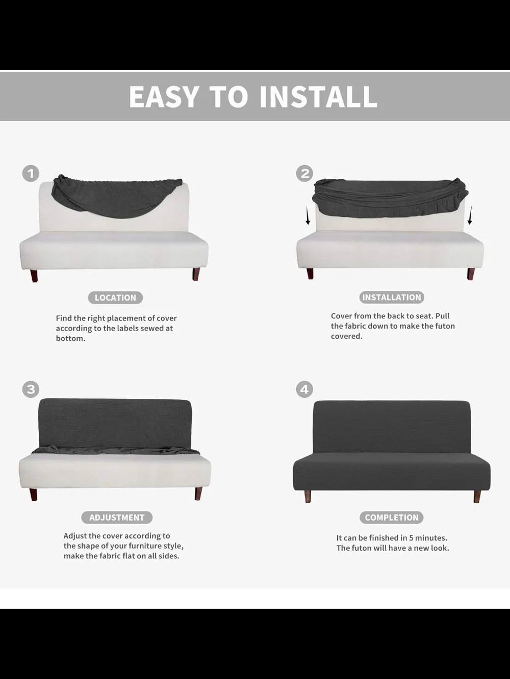 Gray Stretch Futon Sofa Protector Cover - Full Size New In Package